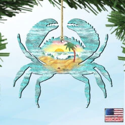 Set Of 2 Coastal Waves Crab Scenic Wooden Christmas Ornaments 5.5" 9 Set Of 2 Coastal Waves Crab Scenic Wooden Christmas Ornaments 5.5" -Christmas Decoration Store 8198511 4 72022.1667549668