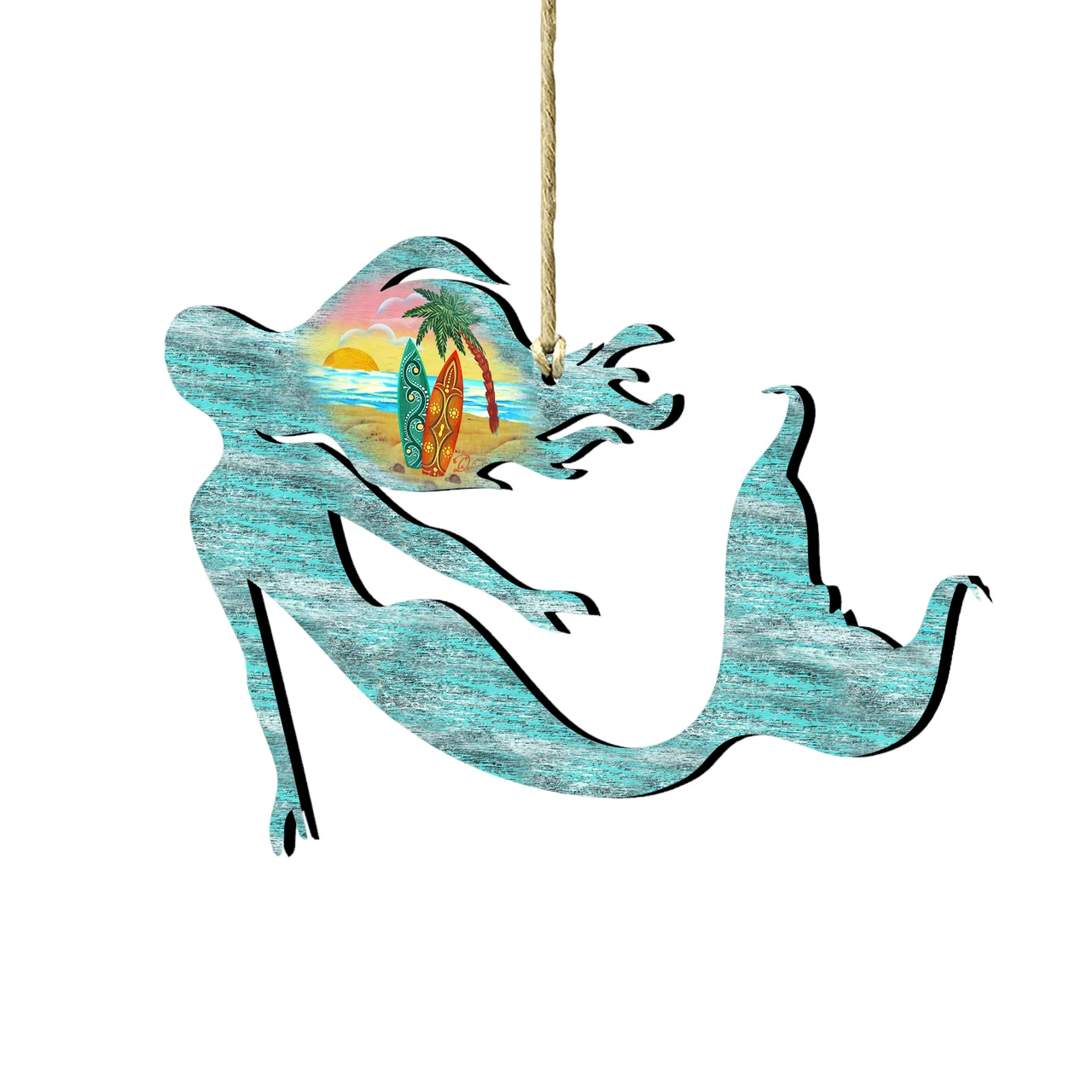 Set Of 2 Mermaid Beach Scene Wooden Christmas Ornaments 5.5" 3 Set Of 2 Mermaid Beach Scene Wooden Christmas Ornaments 5.5"