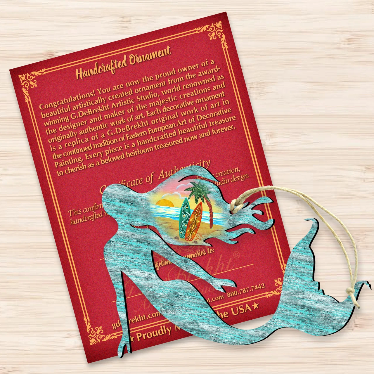 Set Of 2 Mermaid Beach Scene Wooden Christmas Ornaments 5.5" 5 Set Of 2 Mermaid Beach Scene Wooden Christmas Ornaments 5.5" - Image 3