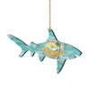 Set Of 2 Shark Beach Scene Wooden Christmas Ornaments 5.5"