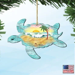 Set Of 2 Turtle Beach Scene Wooden Christmas Ornaments 5.5" 9 Set Of 2 Turtle Beach Scene Wooden Christmas Ornaments 5.5" -Christmas Decoration Store 8198518 4 54080.1667549720