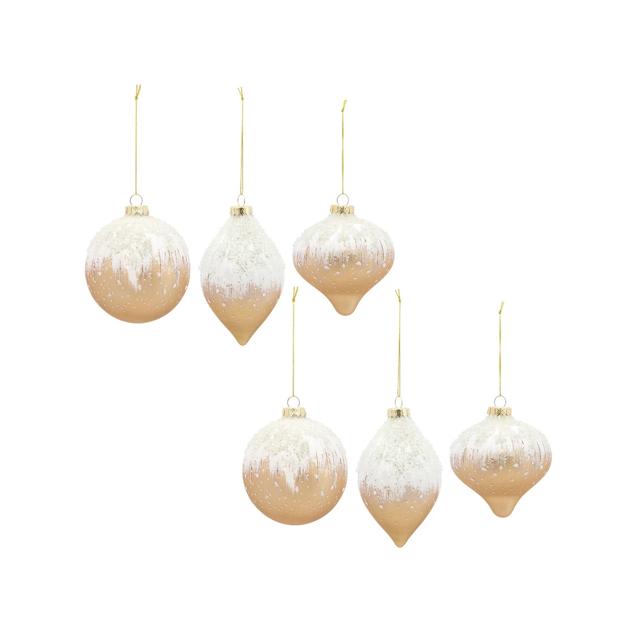 Set Of 6 Gold And White Finish Glass Christmas Ball Ornament 3.75-5.75" 3 Set Of 6 Gold And White Finish Glass Christmas Ball Ornament 3.75-5.75"