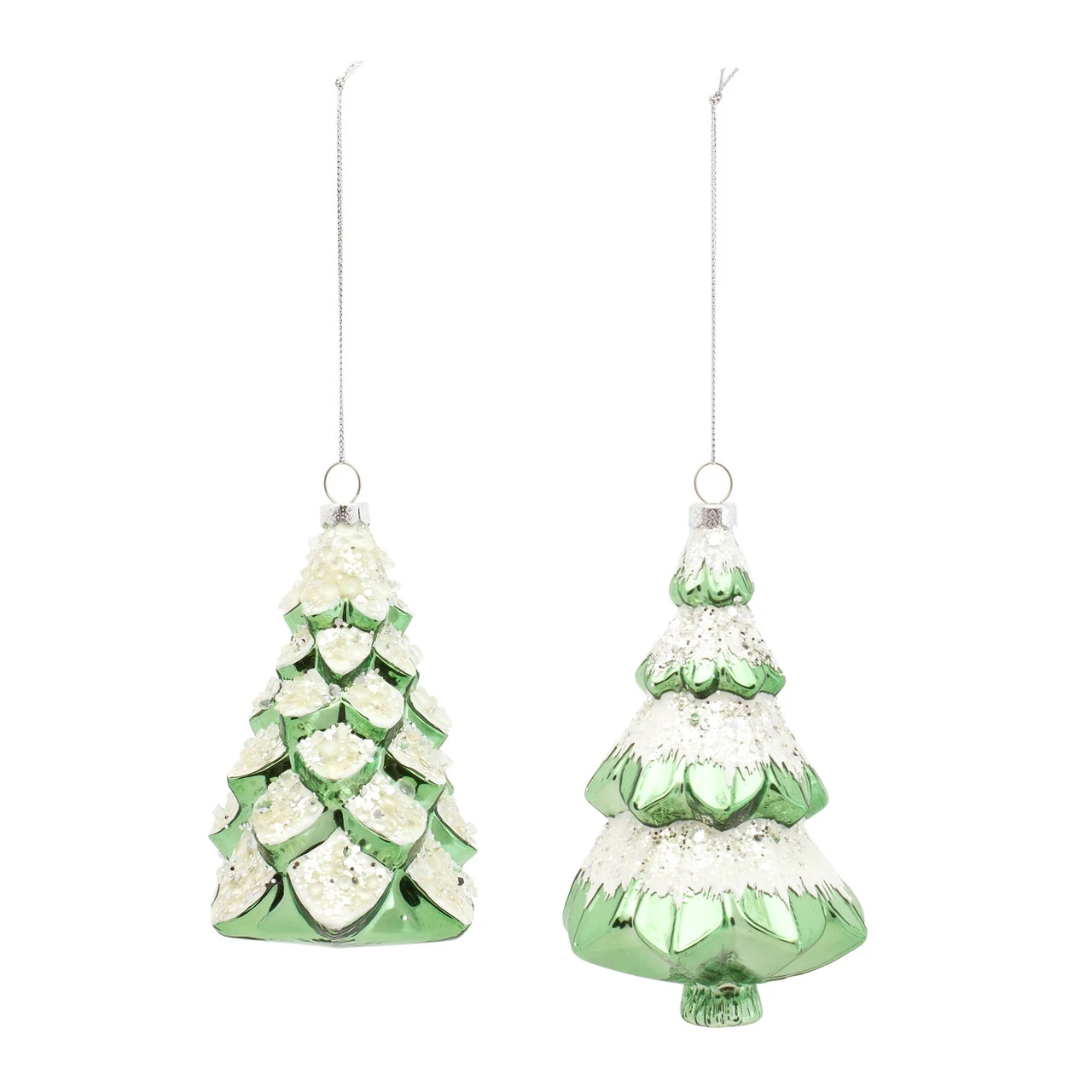 Set Of 6 Green And White Glass Christmas Tree Ornaments 5.75" 4 Set Of 6 Green And White Glass Christmas Tree Ornaments 5.75" - Image 2