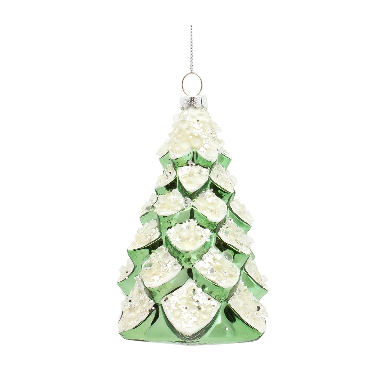 Set Of 6 Green And White Glass Christmas Tree Ornaments 5.75" 5 Set Of 6 Green And White Glass Christmas Tree Ornaments 5.75" - Image 3