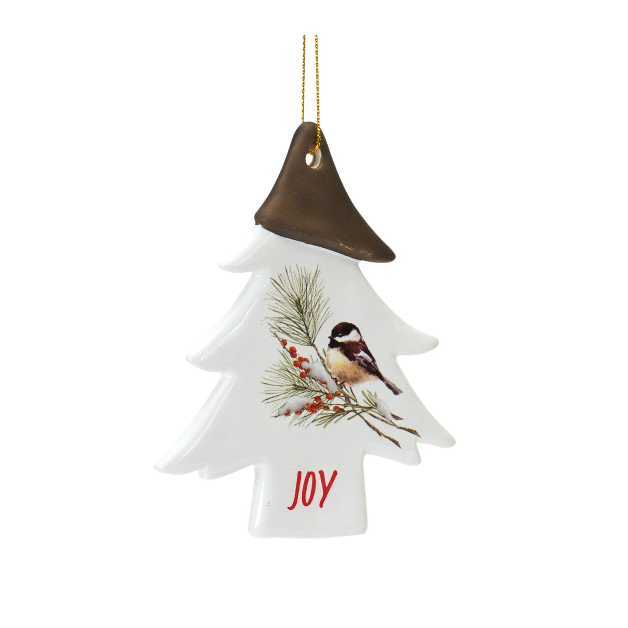 Set Of 12 White And Brown Clay Chickadee Tree "Joy" And "Peace" Christmas Ornament 4.75" 5 Set Of 12 White And Brown Clay Chickadee Tree "Joy" And "Peace" Christmas Ornament 4.75" - Image 3