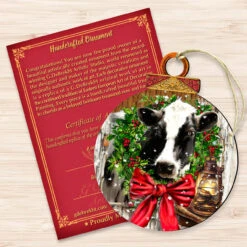 Set Of 2 Farm Cow Wreath Wooden Christmas Ornaments 5.5" 8 Set Of 2 Farm Cow Wreath Wooden Christmas Ornaments 5.5" -Christmas Decoration Store 8421128 dg 3 53995.1667549696