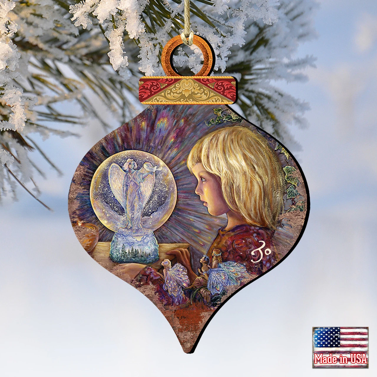 Set Of 2 Little Girl With Fairies Wooden Christmas Ornaments 5.5" 6 Set Of 2 Little Girl With Fairies Wooden Christmas Ornaments 5.5" - Image 4