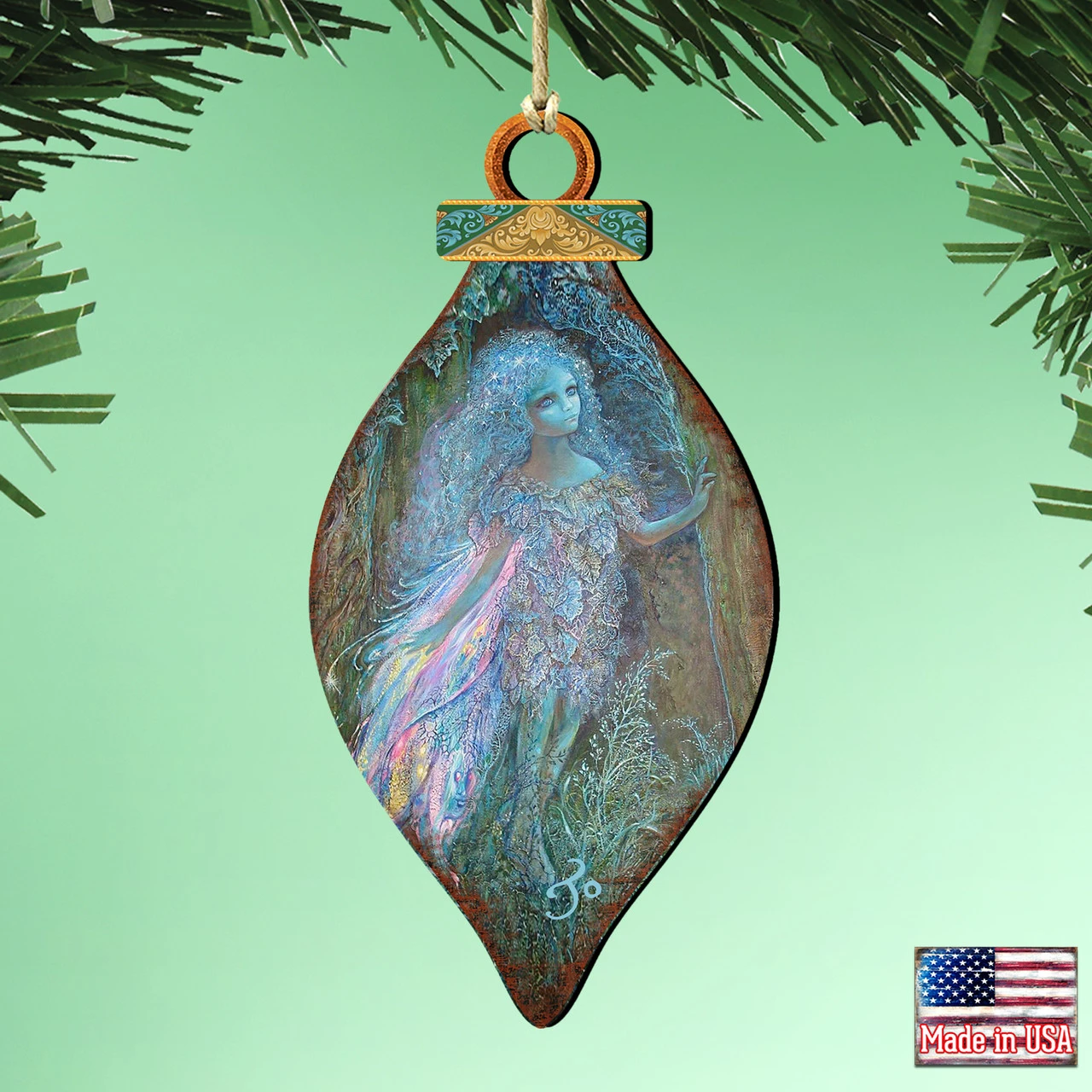 Set Of 2 Luminous Fairy In The Forest Wooden Christmas Ornaments 5.5" 4 Set Of 2 Luminous Fairy In The Forest Wooden Christmas Ornaments 5.5" - Image 2