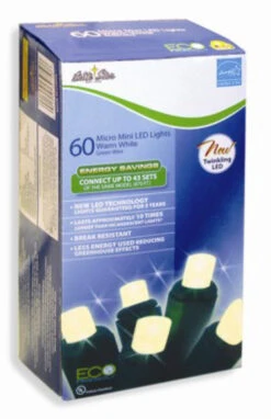 Set Of 60 Warm White Twinkling LED Wide Angle Christmas Lights - Green Wire