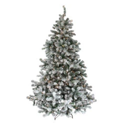 6.5' Pre-Lit Medium Natural Emerald Flocked Artificial Christmas Tree, Clear Lights