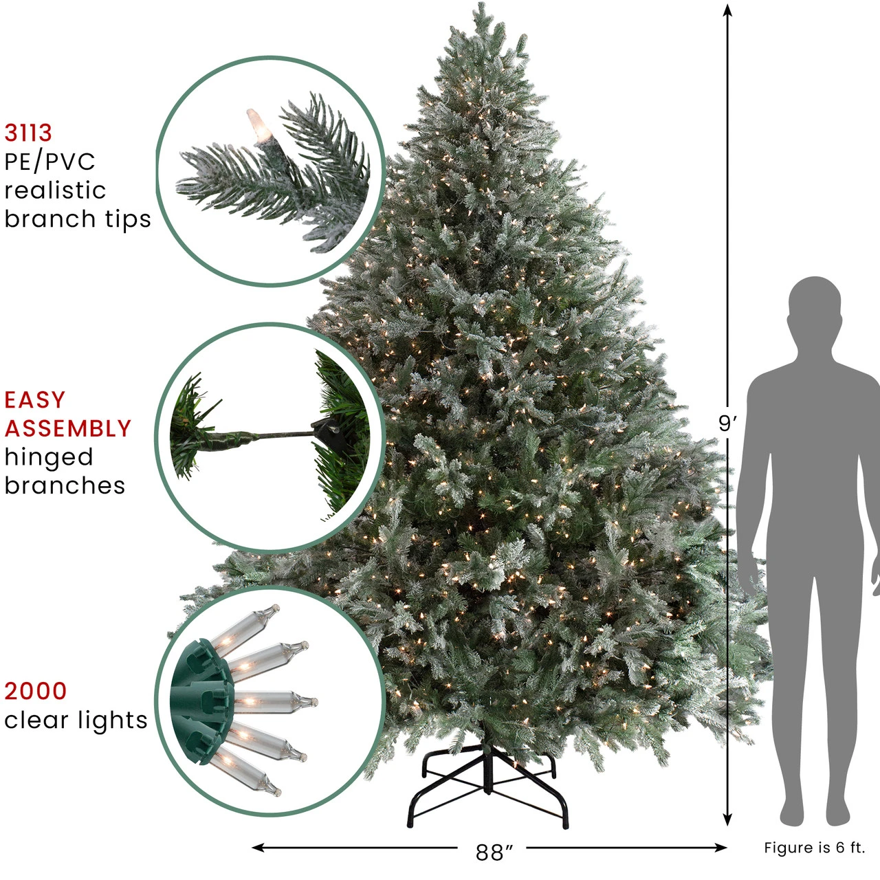 9' Pre-Lit Green Flocked Jasper Balsam Fir Artificial Christmas Tree - Clear Lights 9 9' Pre-Lit Green Flocked Jasper Balsam Fir Artificial Christmas Tree - Clear Lights - Image 7