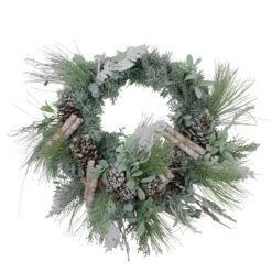 24” Artificial Frosted Pine, Birch Scrolls And Pine Cone Christmas Wreath - Unlit