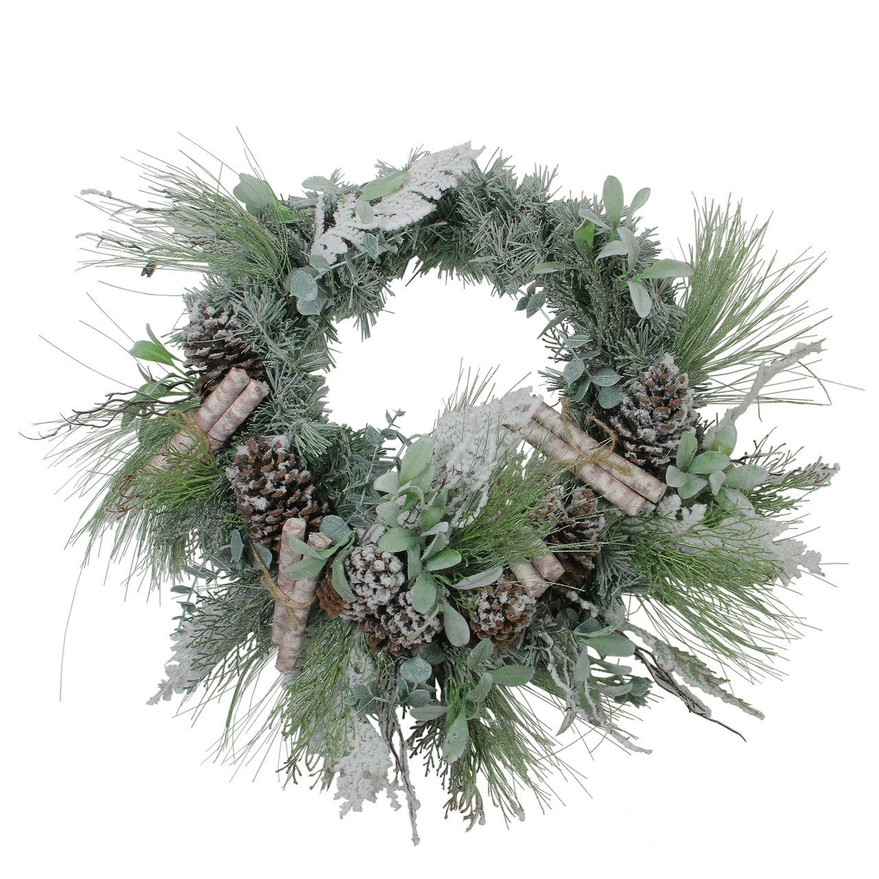 24” Artificial Frosted Pine, Birch Scrolls And Pine Cone Christmas Wreath - Unlit 3 24” Artificial Frosted Pine, Birch Scrolls And Pine Cone Christmas Wreath - Unlit