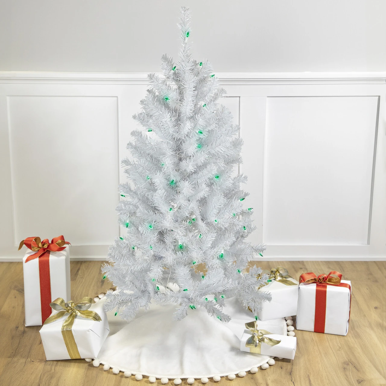 4' Pre-Lit White Artificial Christmas Tree, Green Lights 3 4' Pre-Lit White Artificial Christmas Tree, Green Lights
