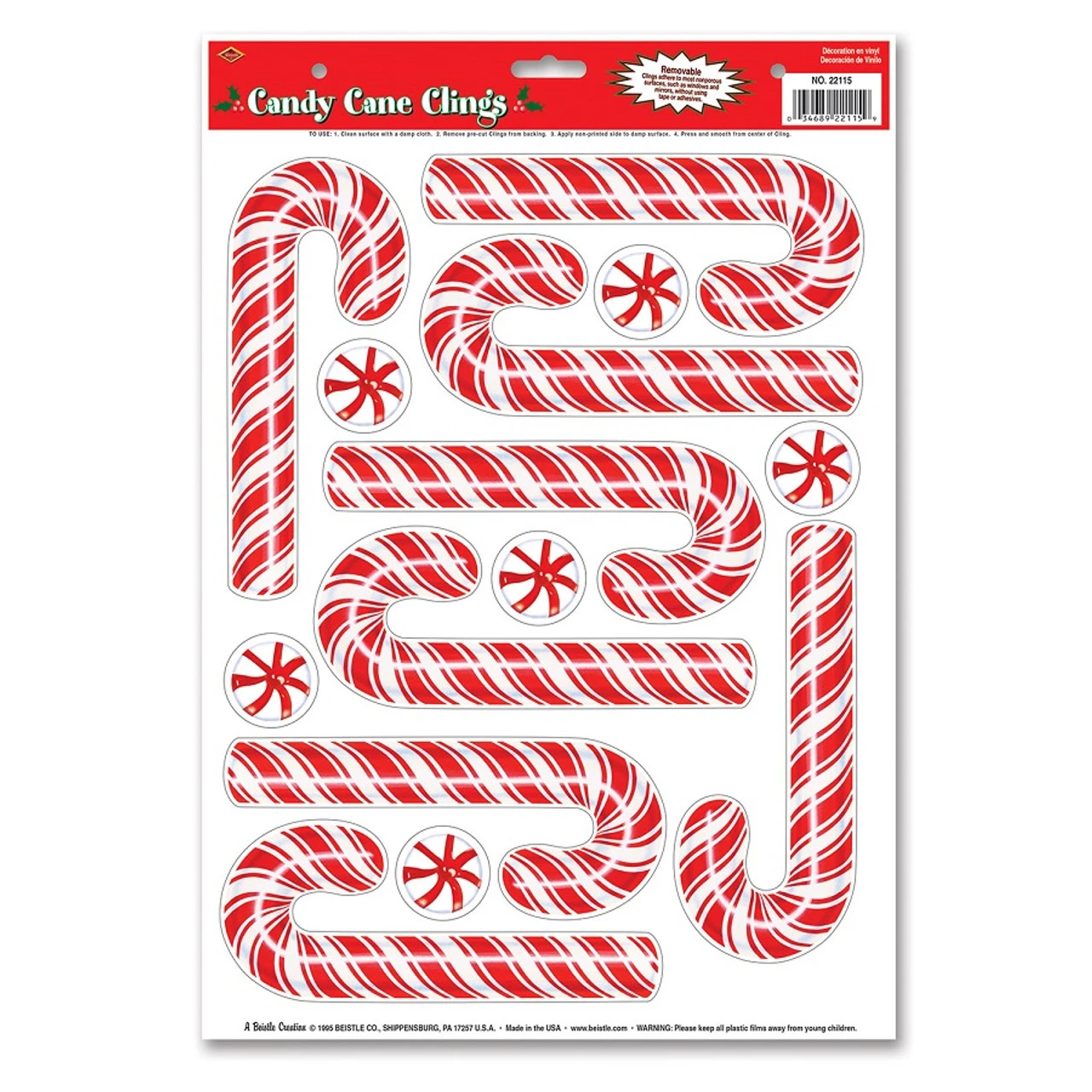 Club Pack Of 168 Candy Cane And Peppermint Candy Window Clings Christmas Decorations 17" 3 Club Pack Of 168 Candy Cane And Peppermint Candy Window Clings Christmas Decorations 17"
