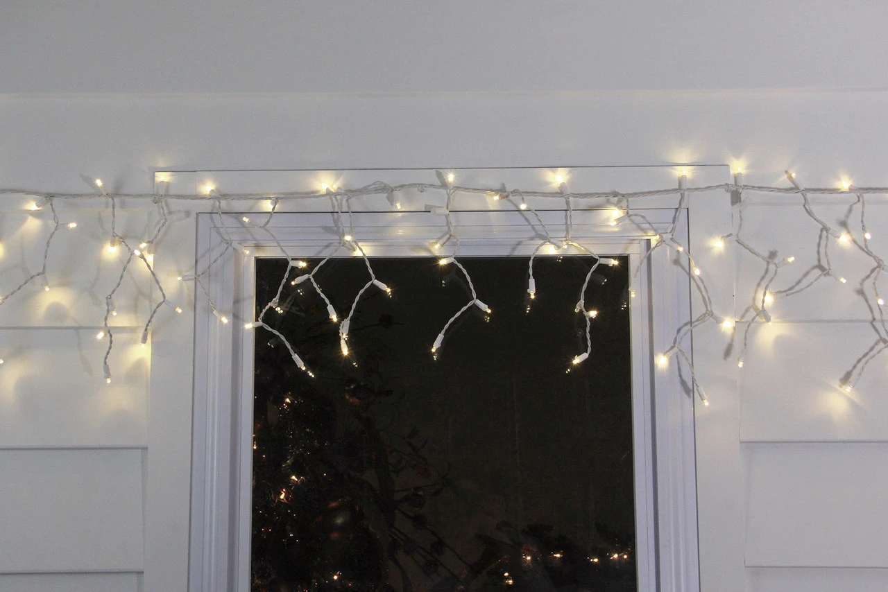 100ct Warm White LED Wide Angle Icicle Christmas Lights, White Wire 4 100ct Warm White LED Wide Angle Icicle Christmas Lights, White Wire - Image 2