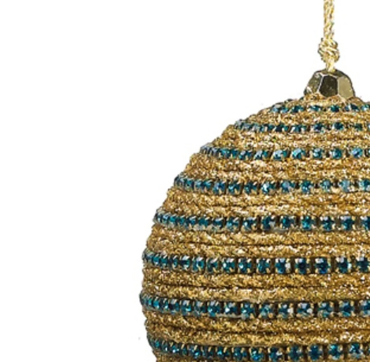 3" Regal Peacock Glittered Gold And Turquoise Blue Peacock Striped Christmas Ball Ornament 5 3" Regal Peacock Glittered Gold And Turquoise Blue Peacock Striped Christmas Ball Ornament - Image 3
