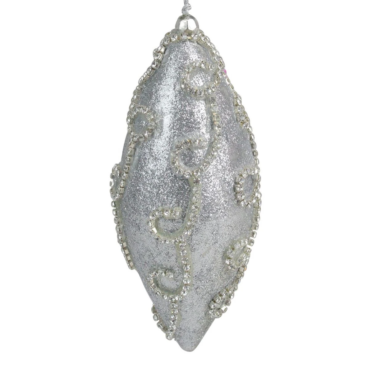 Glitter Silver Shatterproof Christmas Finial Ornament 6" 4 Glitter Silver Shatterproof Christmas Finial Ornament 6" - Image 2