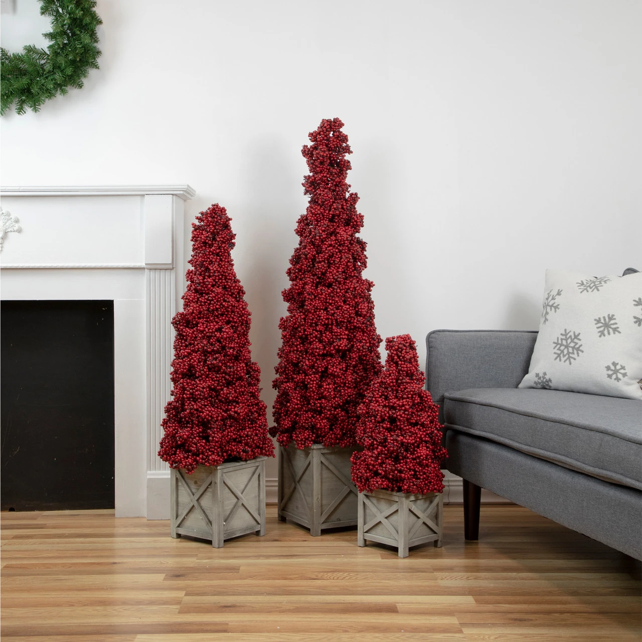 50" Red Berry Cone Potted Christmas Topiary 4 50" Red Berry Cone Potted Christmas Topiary - Image 2