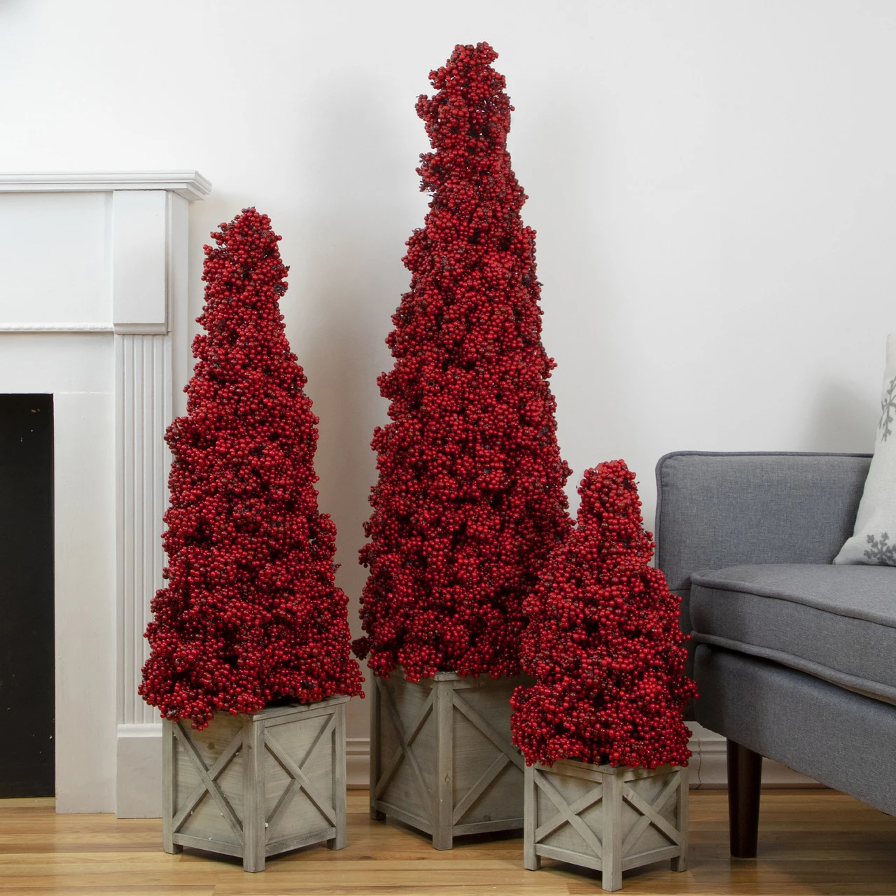 40" Red Berry Cone Potted Christmas Topiary 4 40" Red Berry Cone Potted Christmas Topiary - Image 2