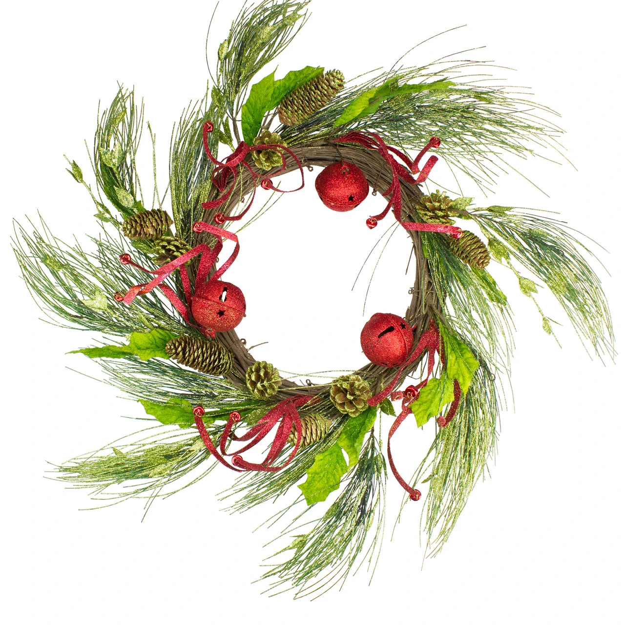 Red And Green Jingle Bell Glitter Artificial Christmas Wreath - 21-Inch, Unlit 3 Red And Green Jingle Bell Glitter Artificial Christmas Wreath - 21-Inch, Unlit