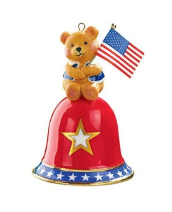3" Red And Blue Teddy Bear Carlton On Bell Christmas Ornament
