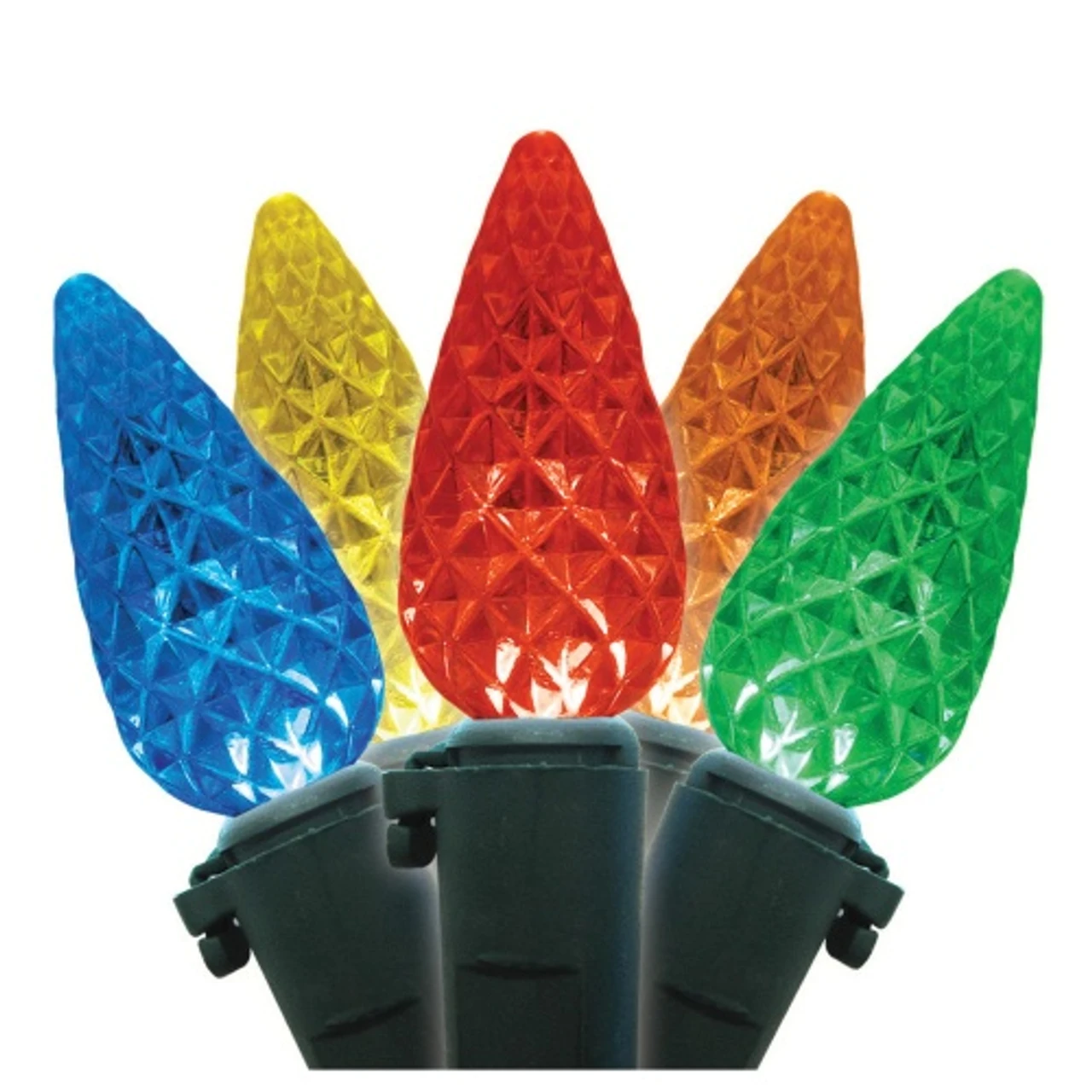 Set Of 35 Multi-Color LED Faceted Christmas Lights12ft - Green Wire 3 Set Of 35 Multi-Color LED Faceted Christmas Lights12ft - Green Wire