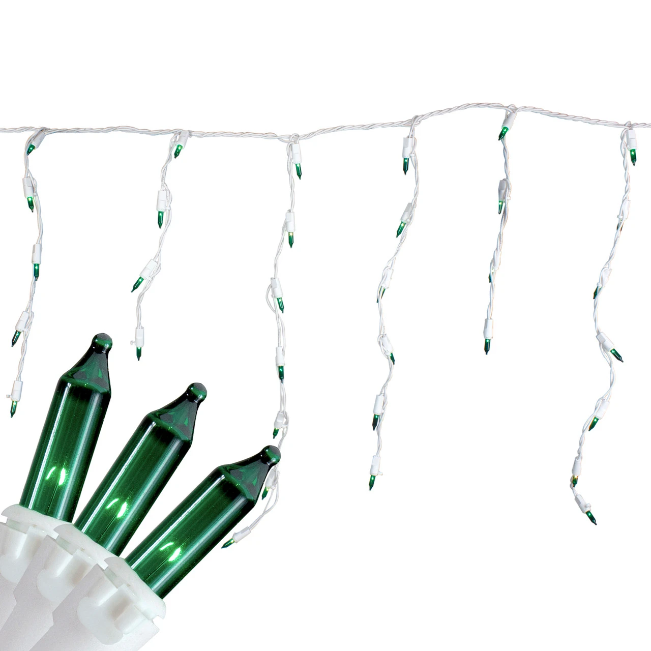 100 Count Green Mini Icicle Christmas Lights - 3.5 Ft White Wire 3 100 Count Green Mini Icicle Christmas Lights - 3.5 Ft White Wire