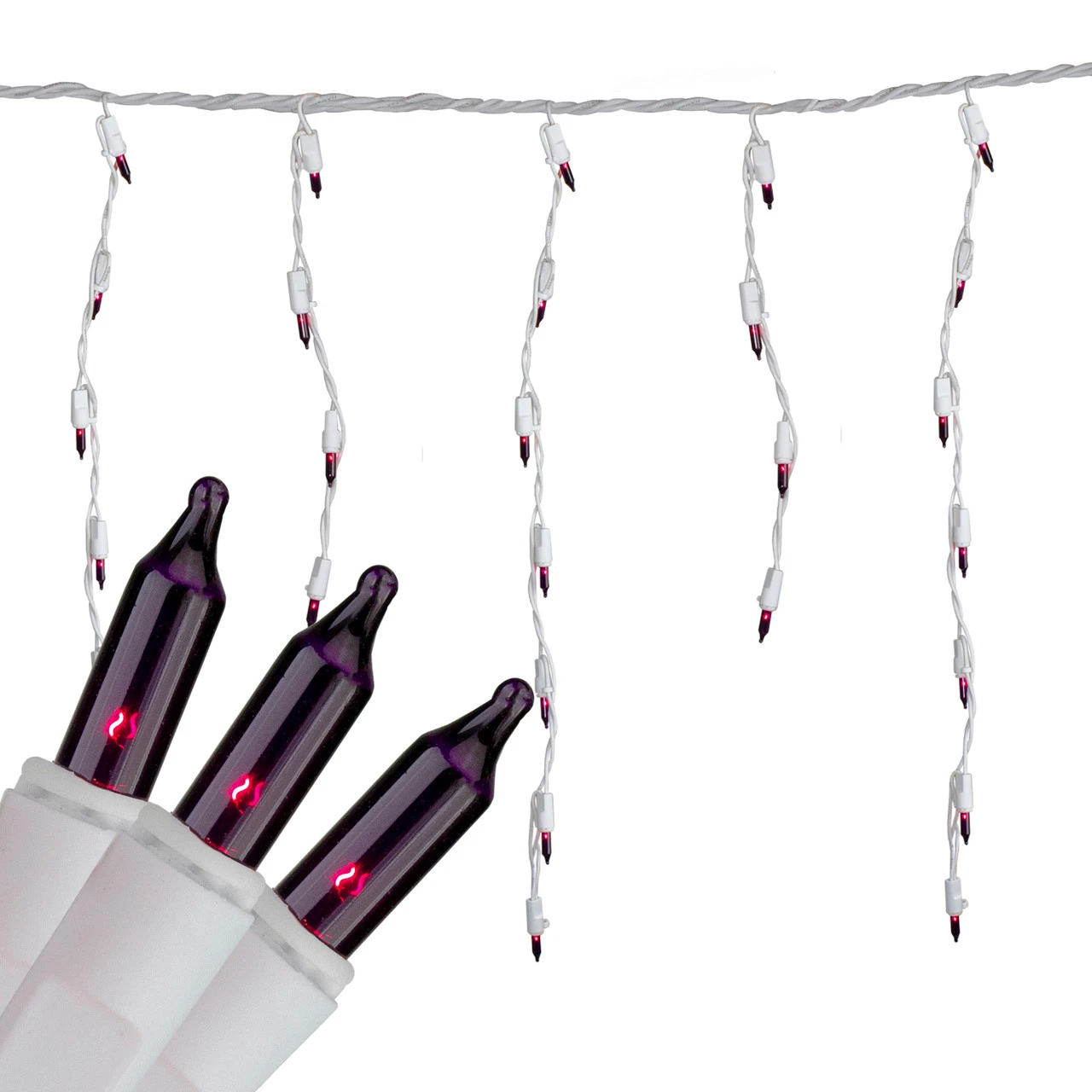 Set Of 100 Purple Mini Icicle Christmas Lights - 7.8ft White Wire 3 Set Of 100 Purple Mini Icicle Christmas Lights - 7.8ft White Wire