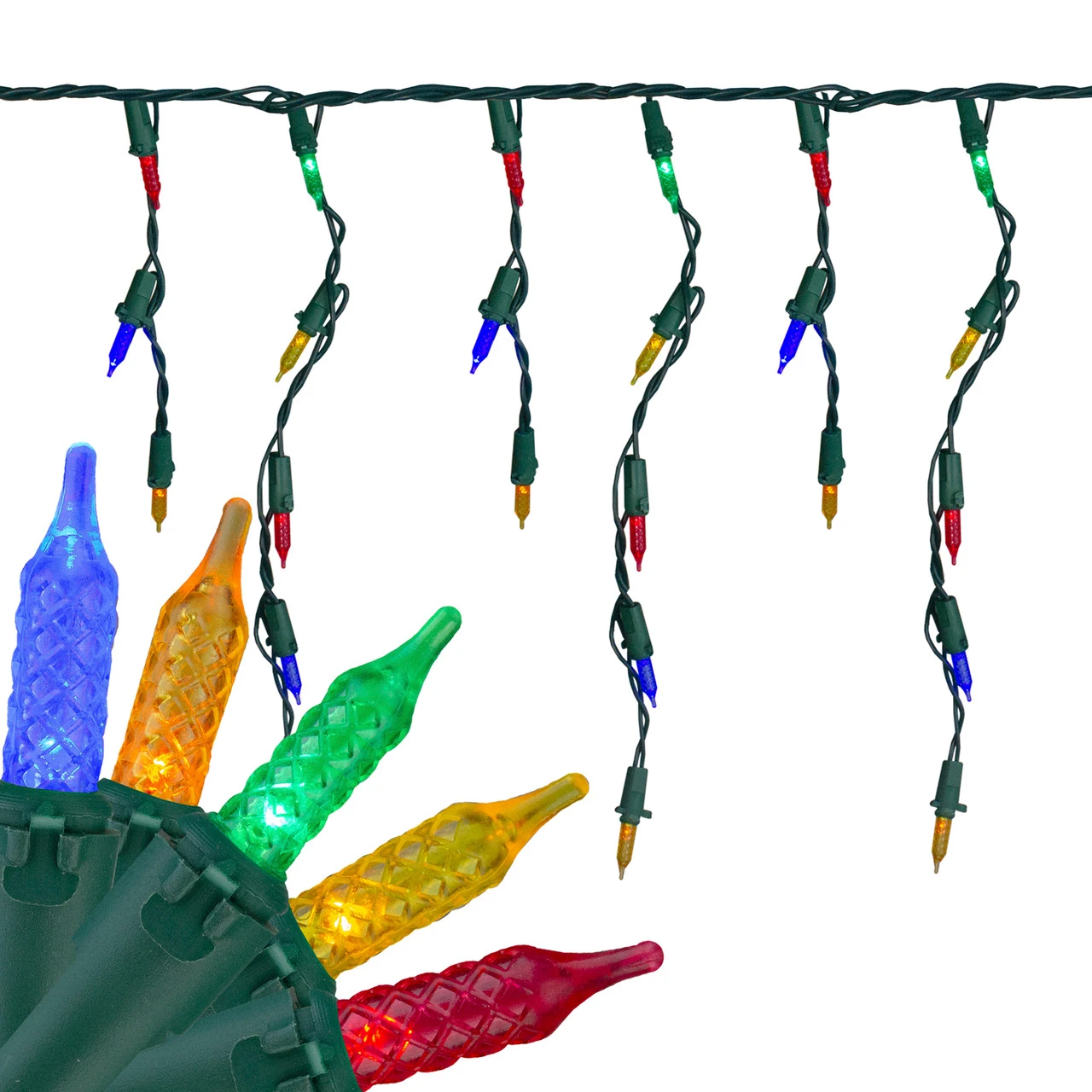 Set Of 70 Multi-Color LED M5 Icicle Christmas Lights – 10ft Green Wire 5 Set Of 70 Multi-Color LED M5 Icicle Christmas Lights – 10ft Green Wire - Image 3