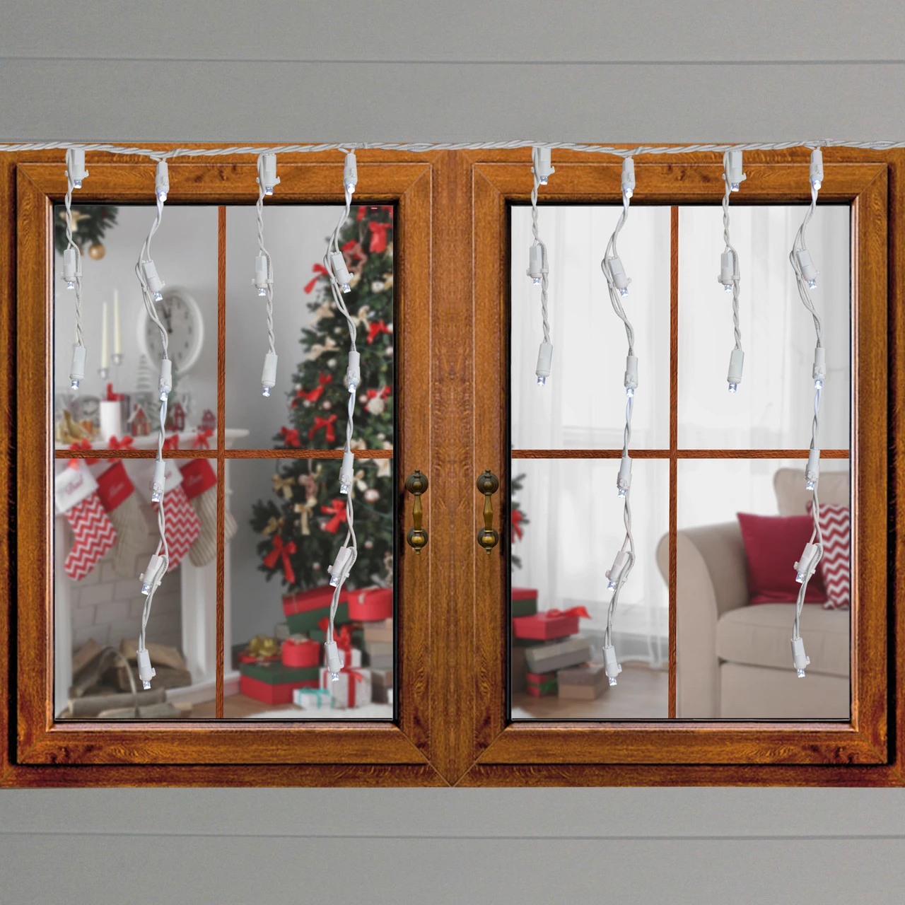 Set Of 70 Pure White LED Wide Angle Icicle Christmas Lights - 6 Ft White Wire 4 Set Of 70 Pure White LED Wide Angle Icicle Christmas Lights - 6 Ft White Wire - Image 2