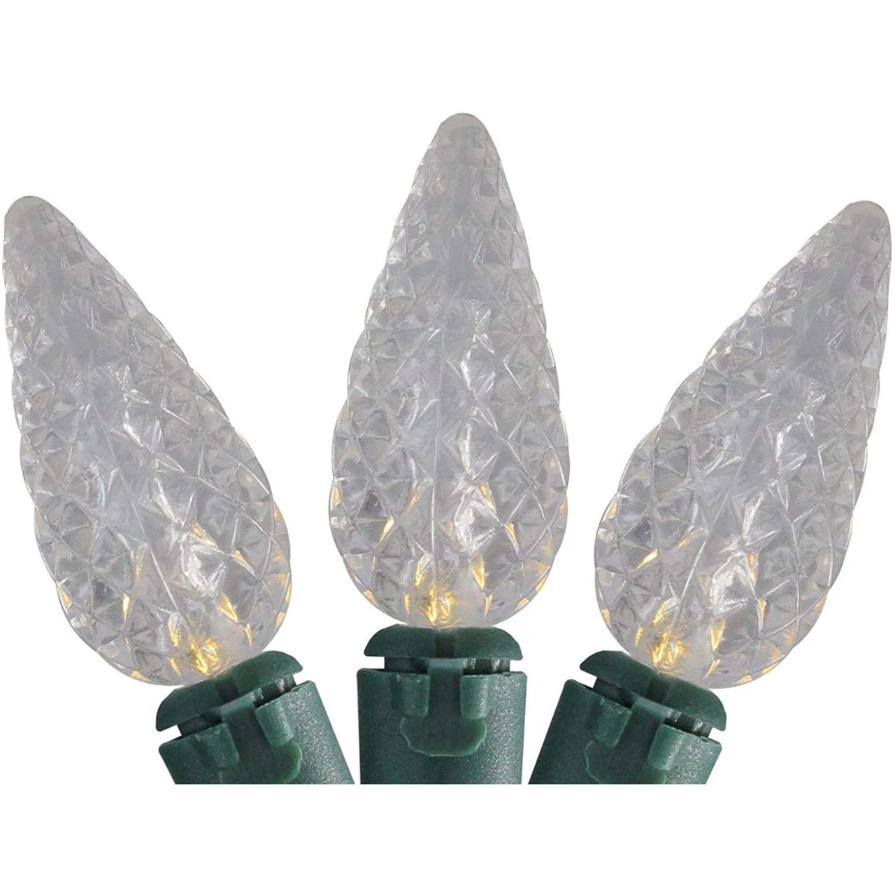 35 Warm White Faceted LED C6 Christmas Lights - 11 Ft Green Wire 4 35 Warm White Faceted LED C6 Christmas Lights - 11 Ft Green Wire - Image 2