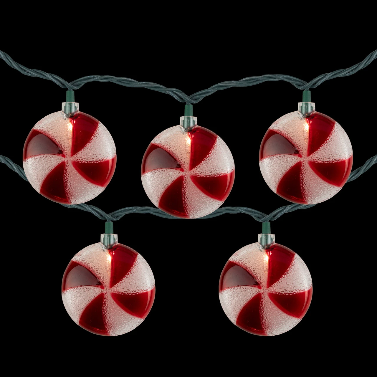 10 Count Peppermint Candy Christmas Light Set, 6ft Green Wire 6 10 Count Peppermint Candy Christmas Light Set, 6ft Green Wire - Image 4
