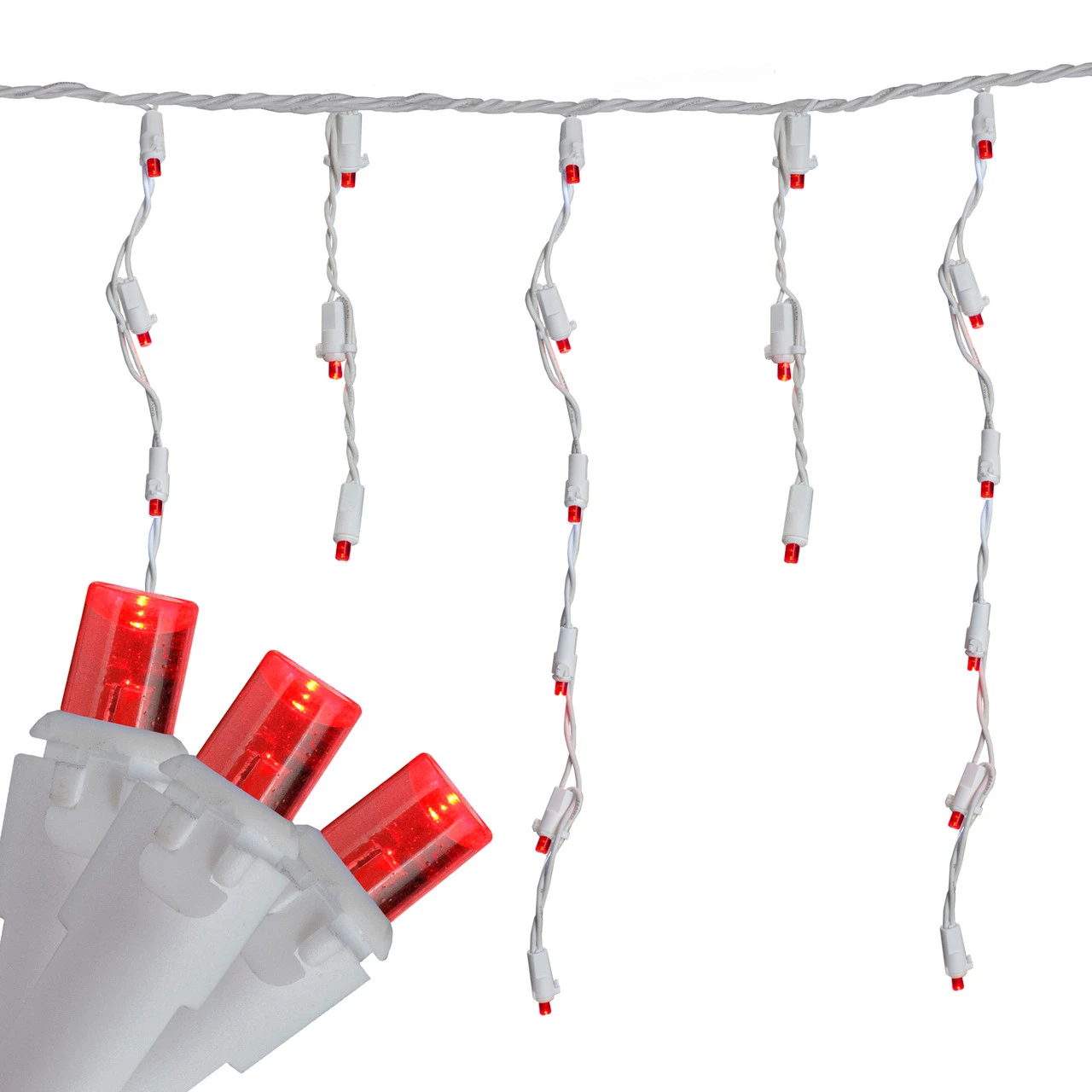Set Of 70 Red LED Wide Angle Icicle Christmas Lights - 6ft White Wire 5 Set Of 70 Red LED Wide Angle Icicle Christmas Lights - 6ft White Wire - Image 3