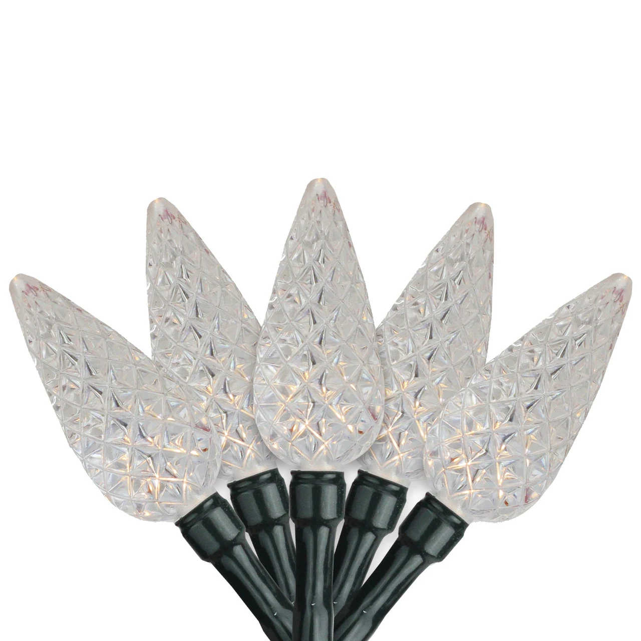 35 Warm White Faceted LED C6 Christmas Lights - 11 Ft Green Wire 3 35 Warm White Faceted LED C6 Christmas Lights - 11 Ft Green Wire