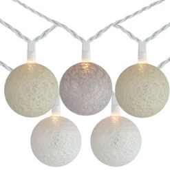 10 Neutral Tone Yarn Ball Patio Globe Lights - 8.6 Ft White Wire