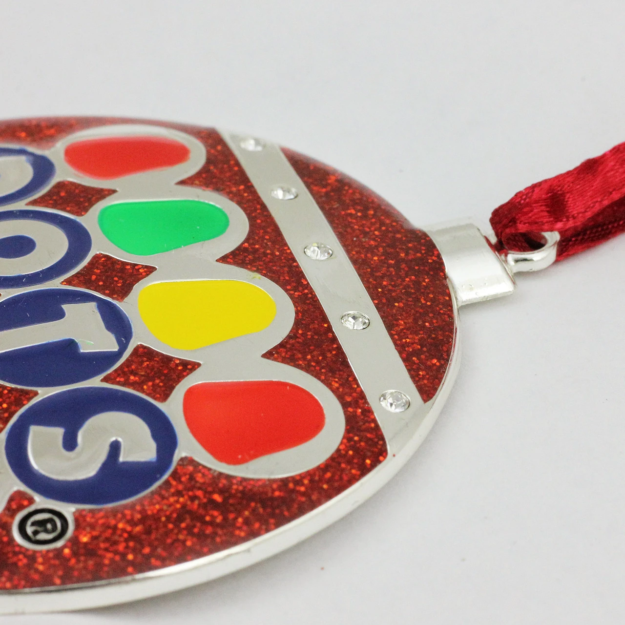 3.5" Silver Plated Dots Candy Logo Christmas Ornament With European Crystals 4 3.5" Silver Plated Dots Candy Logo Christmas Ornament With European Crystals - Image 2