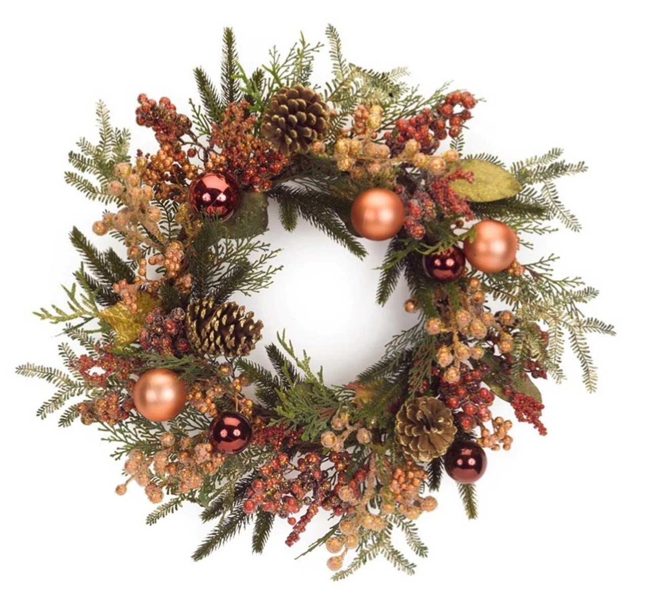 24" Red And Bronze Berry Pine Cone And Ball Ornament Artificial Christmas Wreath - Unlit 3 24" Red And Bronze Berry Pine Cone And Ball Ornament Artificial Christmas Wreath - Unlit