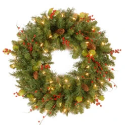 24" Classical Collection Wreath With Clear Lights