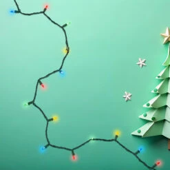 Set Of 100 Multi-Color LED Mini Christmas Lights 4" Spacing - Green Wire