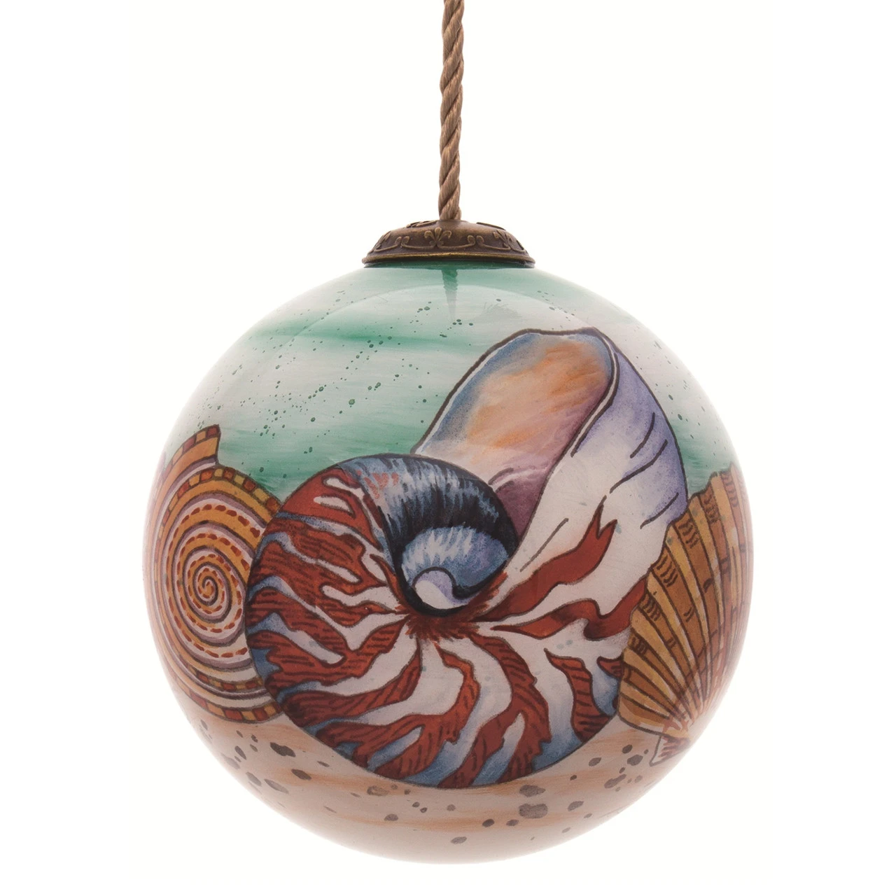 3” Green And Beige Sandy Beach Shell Hand Painted Mouth Blown Glass Hanging Christmas Ornament 3 3” Green And Beige Sandy Beach Shell Hand Painted Mouth Blown Glass Hanging Christmas Ornament