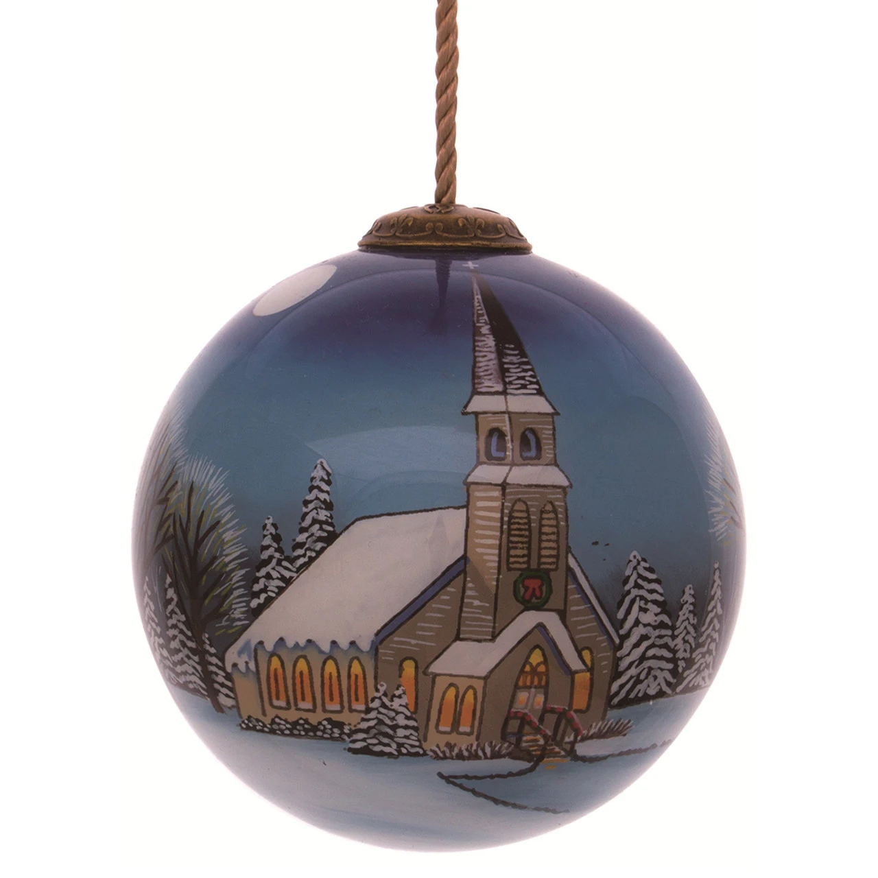 3” Blue And White Heart Of The Season Church Hand Painted Glass Hanging Christmas Ornament 3 3” Blue And White Heart Of The Season Church Hand Painted Glass Hanging Christmas Ornament