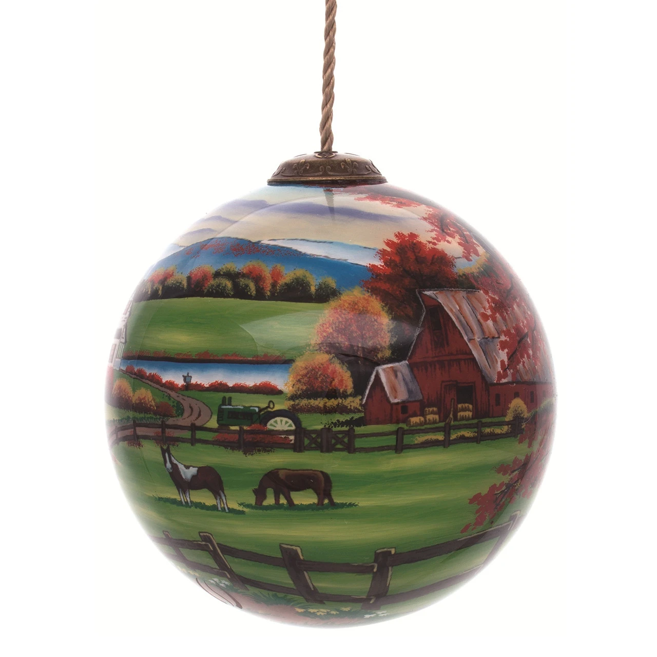4” Idyllic Fall Scenery Hand Painted Mouth Blown Glass Hanging Christmas Round Ornament 3 4” Idyllic Fall Scenery Hand Painted Mouth Blown Glass Hanging Christmas Round Ornament