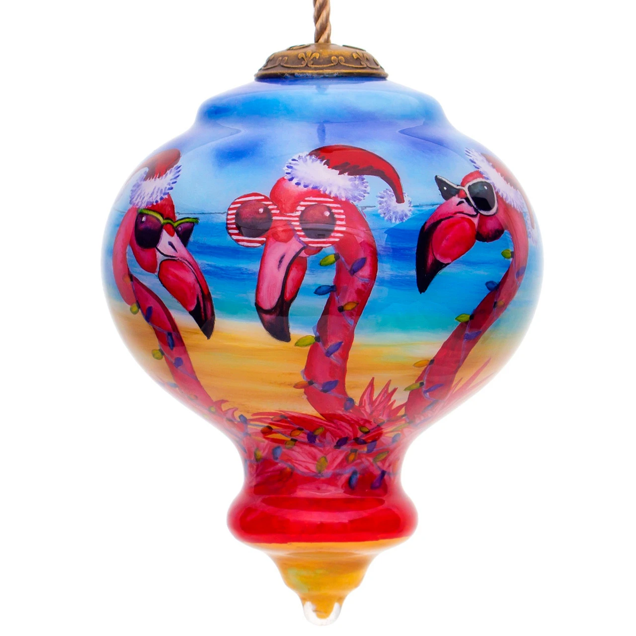 3.75” Pink And Blue Flamingos Hand Painted Mouth Blown Glass Hanging Christmas Ornament 3 3.75” Pink And Blue Flamingos Hand Painted Mouth Blown Glass Hanging Christmas Ornament