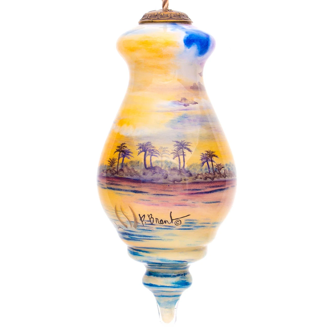 5” Blue And Yellow Sailing Boat Hand Painted Spire Shaped Mouth Blown Glass Hanging Christmas Ornament 7 5” Blue And Yellow Sailing Boat Hand Painted Spire Shaped Mouth Blown Glass Hanging Christmas Ornament - Image 5