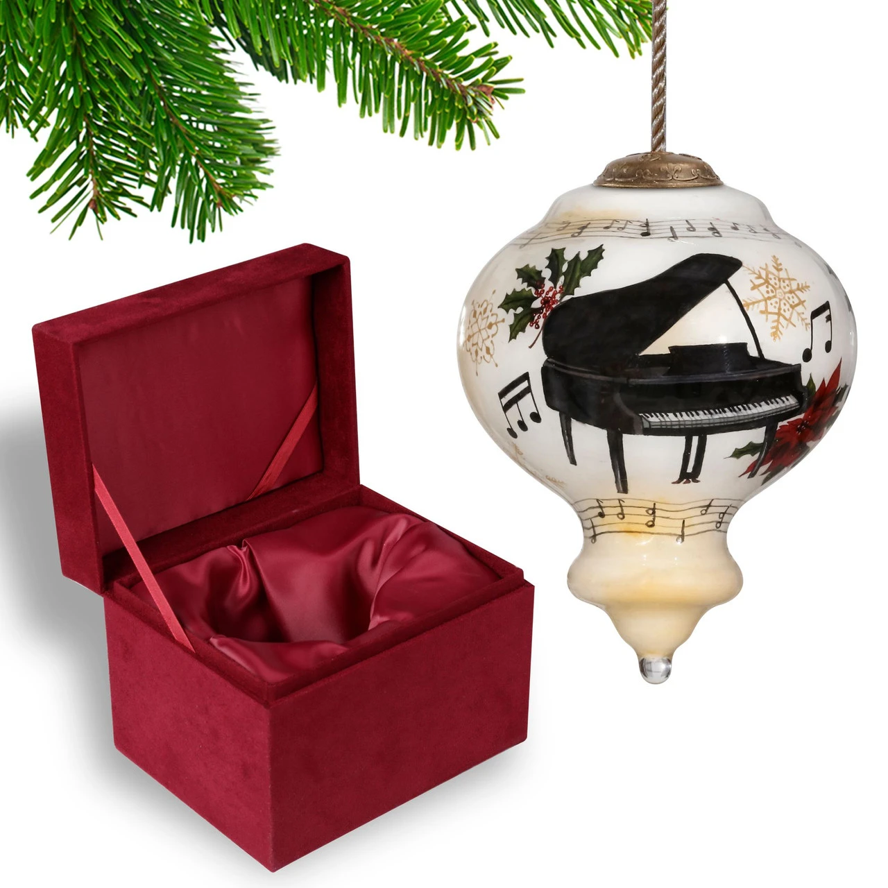 3.75" White And Black Christmas Piano Glass Ornament 7 3.75" White And Black Christmas Piano Glass Ornament - Image 5