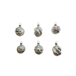 Set Of 6 Silver And Brown Handcrafted Assorted Silver Glass Nostalgie Ornaments, 2"