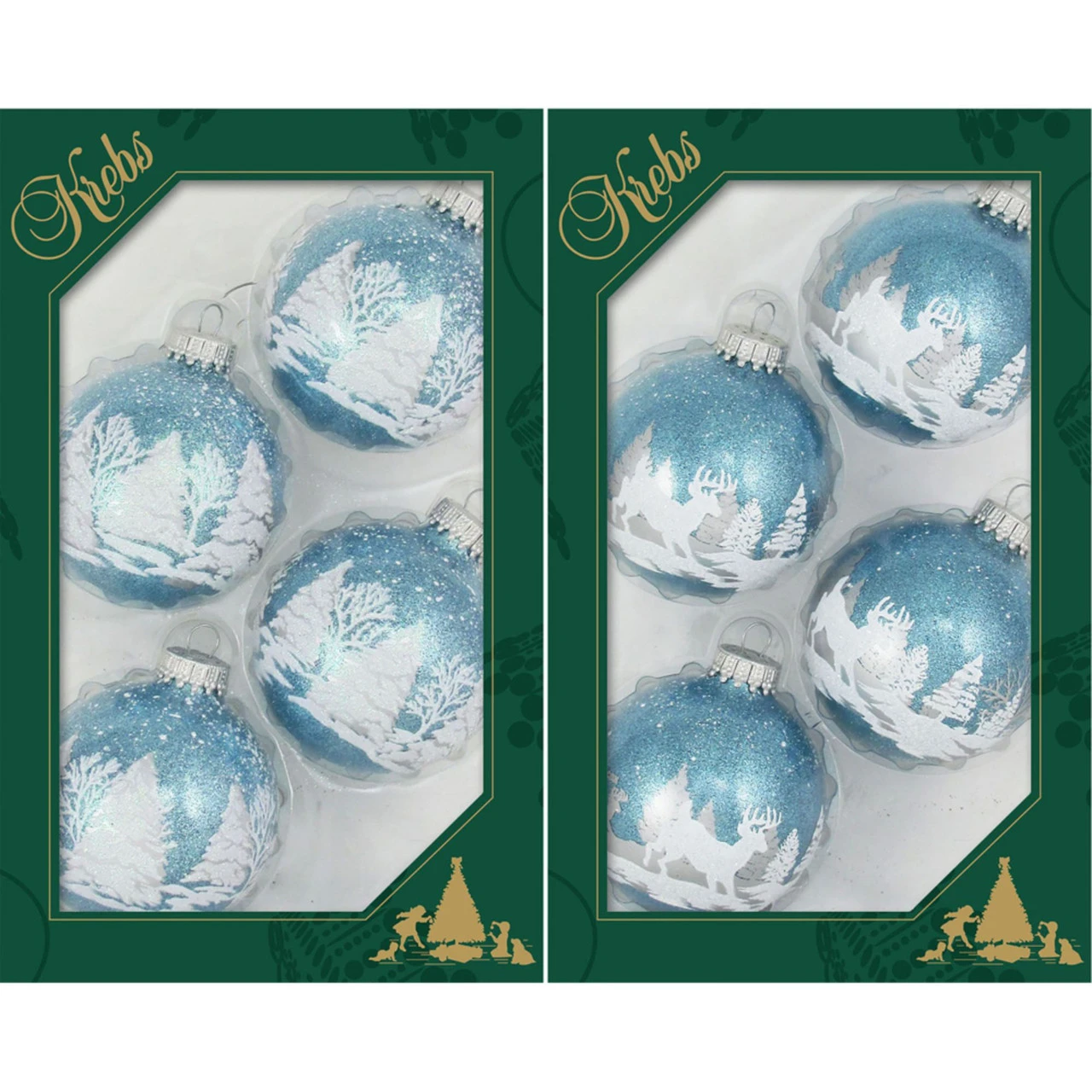 8ct Blue Trees And Reindeer Christmas Ball Ornaments 2.5" (67mm) 3 8ct Blue Trees And Reindeer Christmas Ball Ornaments 2.5" (67mm)