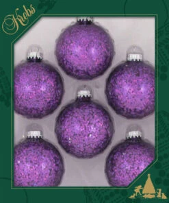 6ct Amethyst Purple Spangle Glass Christmas Ball Ornaments 2.5" (67mm)