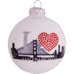 1ct Porcelain White San Francisco Skyline Christmas Ball Ornament 3.25" (80mm)